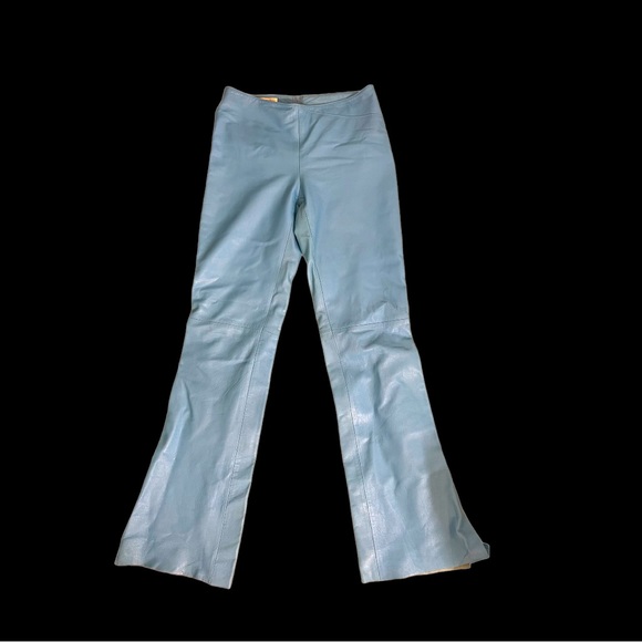 VINTAGE BLUE LEATHER ISABEL USA PANTS SLIGHT FLAIR LEGS W/SLITS. SIze 2 - Picture 2 of 14